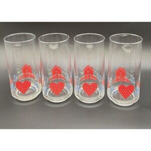 Vintage Corelle Coordinates Hometown Drinking Glasses Red Heart House Set of 4